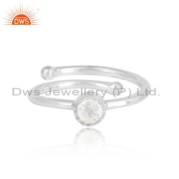 Rainbow Moonstone Set In Crown Shaped 925 Silver Ring