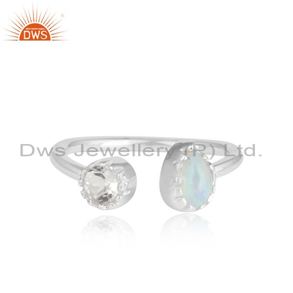 Crystal Quartz And Ethiopian Opal White Silver Ring