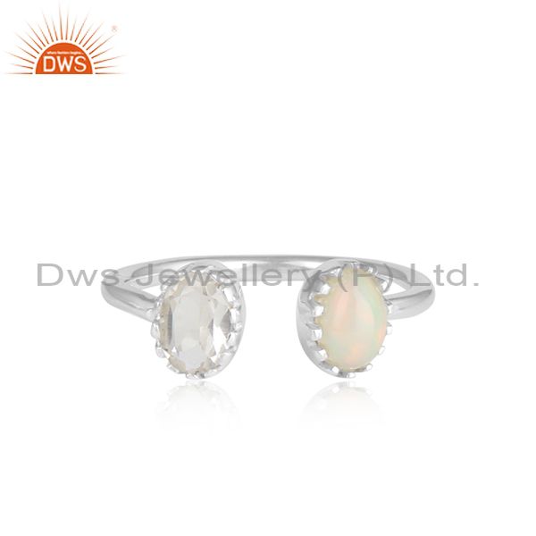 Ethiopian Opal And Crystal Quartz Silver Facing Ring