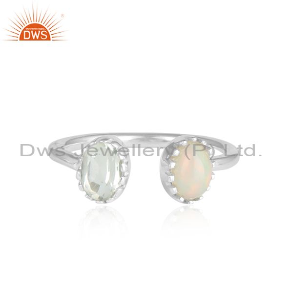 Ethiopian Opal And Green Amethyst White Sterling Silver Ring