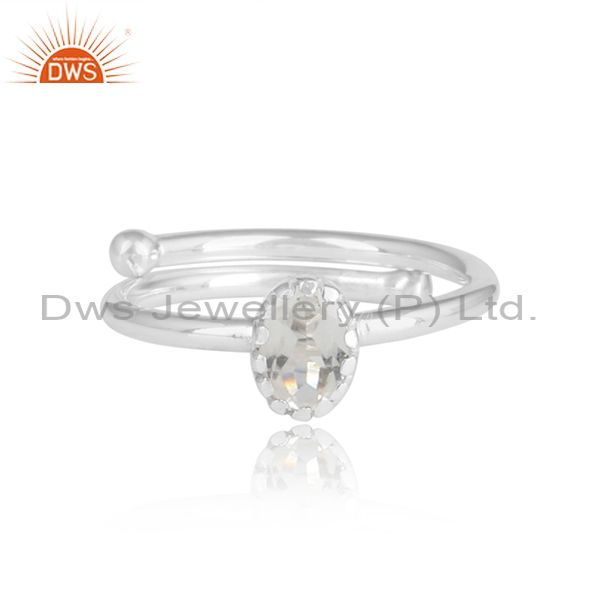 Round Cut Crystal Quartz Sterling Silver White Ring