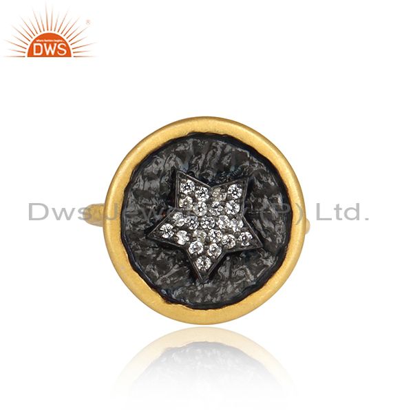 Cubic Zirconia Set Sterling Silver Gold Plated Ring