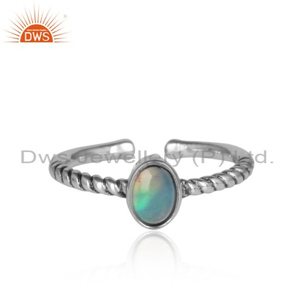 Oval Ethiopian Opal Handmade Oxidized 925 Silver Twist Ring