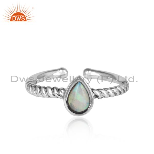 Tear Drop Ethiopian Opal Handmade Oxidized Silver Twist Ring