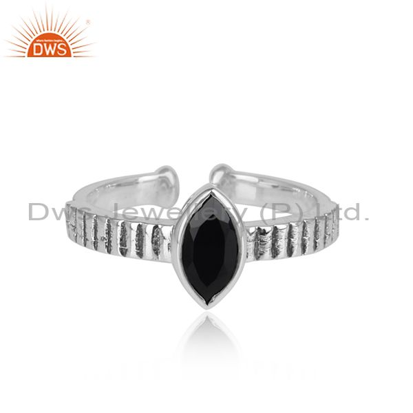 Black Onyx Oval Cut Oxidized Adjustable Sterling Silver Ring