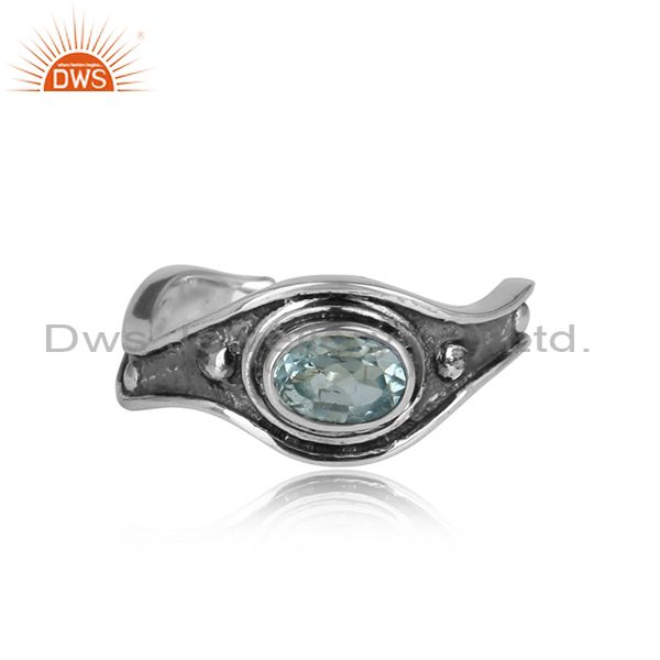Fancy Blue Topaz Sterling Silver Oxidized Adjustable Ring