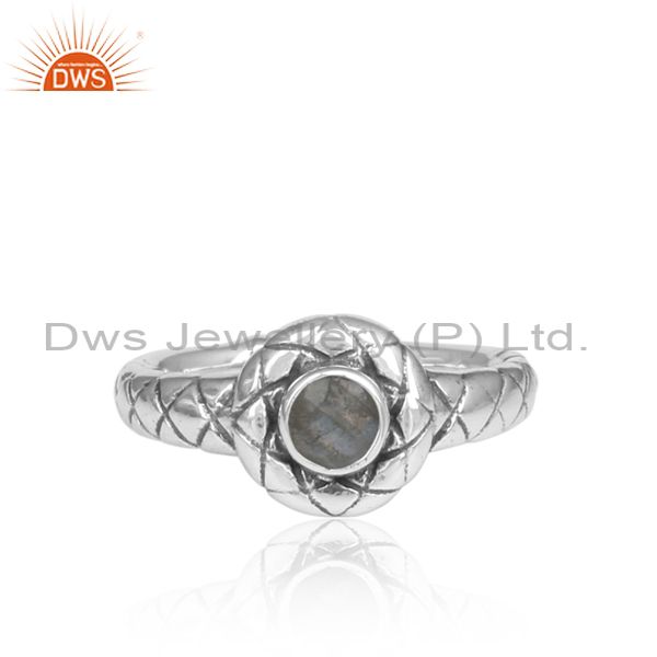 Handmade Labradorite Oxidized 925 Silver Pattern Ring