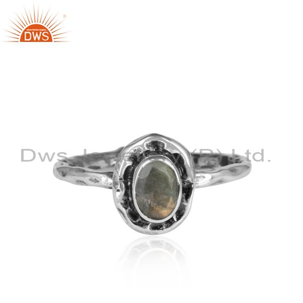Oval Labradorite Set Oxidized Sterling Silver Hammered Ring