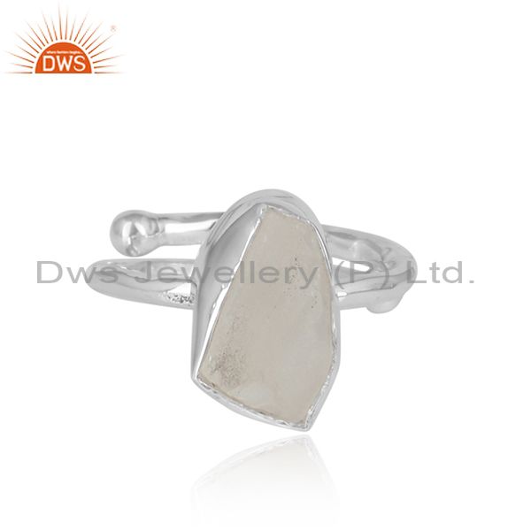Crystal Quartz Rough Cut Sterling Silver Adjustable Ring