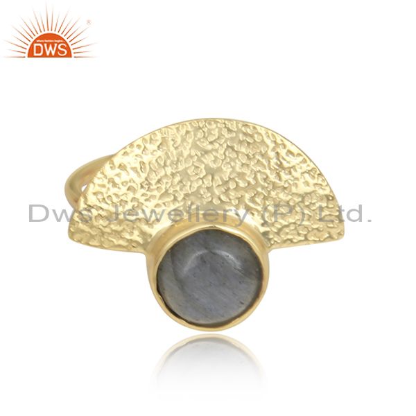 Labradorite Cabushion Gold On Silver Handmade Statement Ring