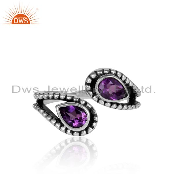 Amethyst Set Oxidized Silver Twisted Statement Facing Ring