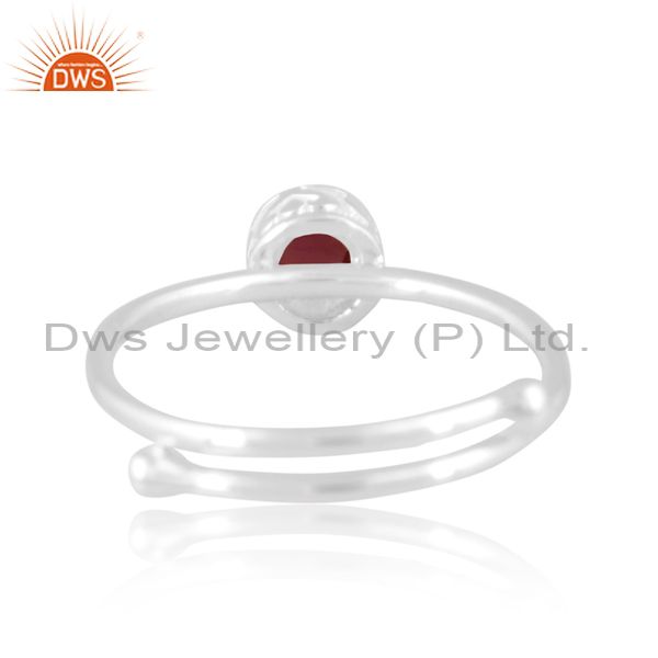 Sterling Silver White Ring With Round Garnet Stone