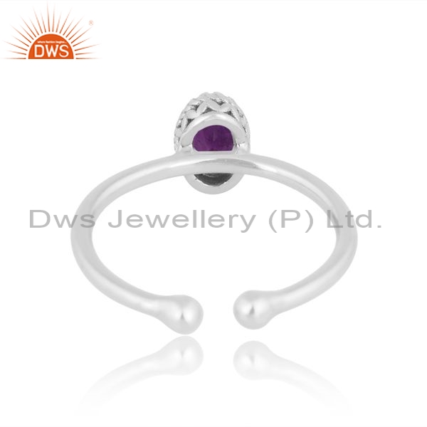 Sterling Silver White Ring With Oval Cut Amethyst