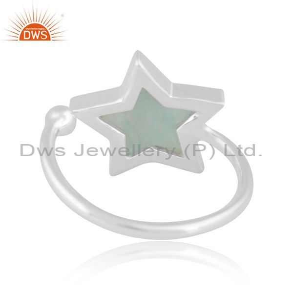 White Sterling Silver Ring With Star Shaped Amazonite