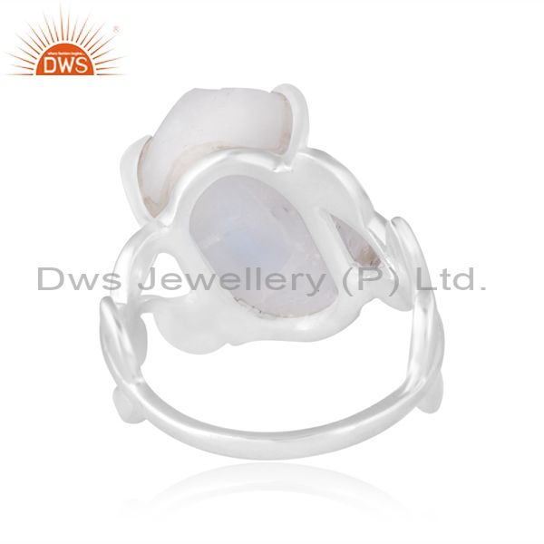 Prong Setting Silver Ring Semicircle Band With Moonstone
