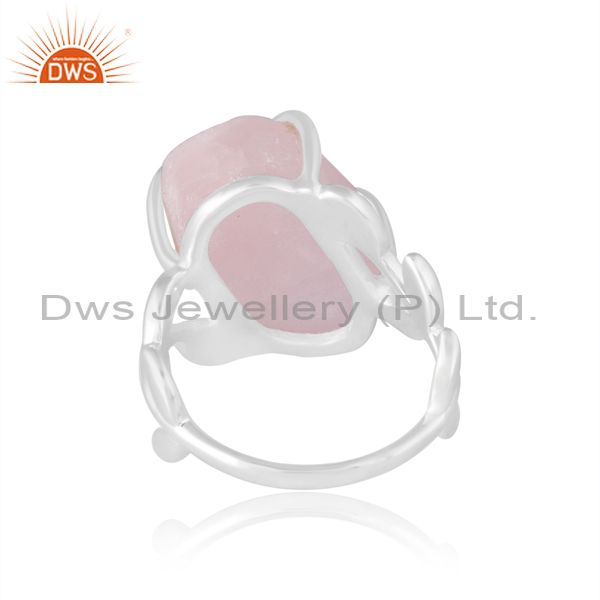 Prong Setting Silver Ring Semicircle Band With Rose Quartz