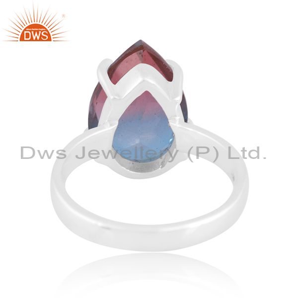 White Sterling Silver Ring With Bio Alexandrite Doublet