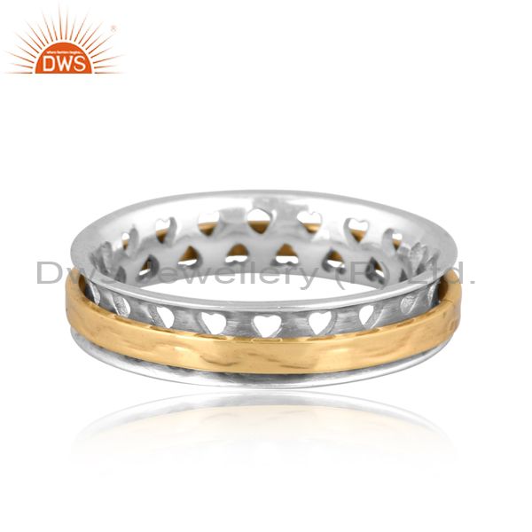 Gold On 925 Sterling Silver Handmade Flat Band Designer Ring