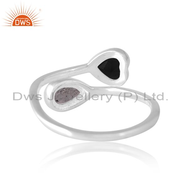 Silver White 18K Ring With Labradorite And Black Onyx