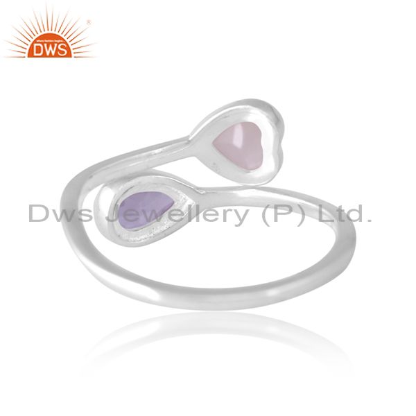 Silver White 18K Ring With Pink Amethyst And Rose Quartz