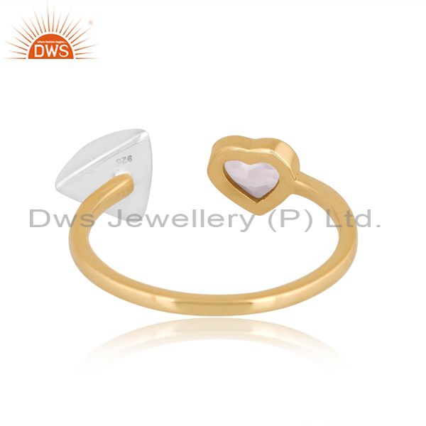 Crystal Quartz Cut Heart Brass Ring In Gold And White Color