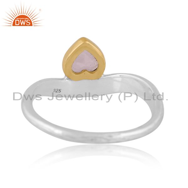 White & Gold Silver Ring With Heart Cut Crystal Quartz