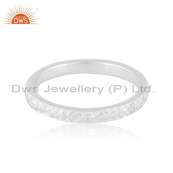 Non Adjustable Sterling Silver Plain White Ring With Design