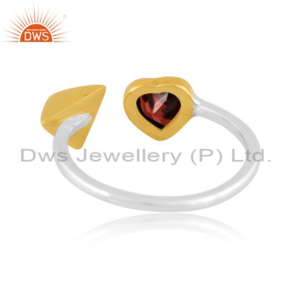 Gold & White Sterling Silver Ring With Garnet Cut Heart