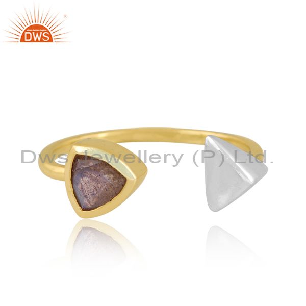 Brass Gold Ring With White Triangle And Labrodorite Stone