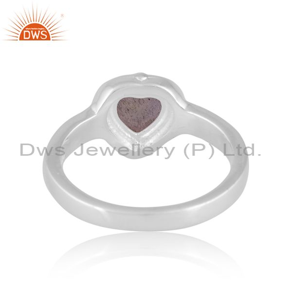 Sterling Silver White Ring With Labradorite Heart Cut