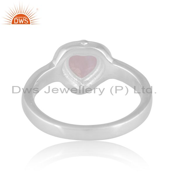 Sterling Silver White Ring With Heart Cut Rose Quartz