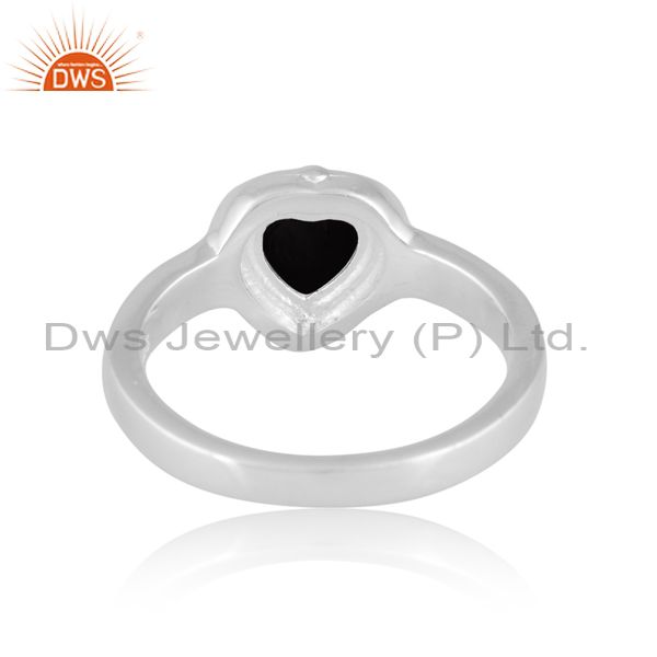 Sterling Silver White Ring With Heart Cut Black Onyx