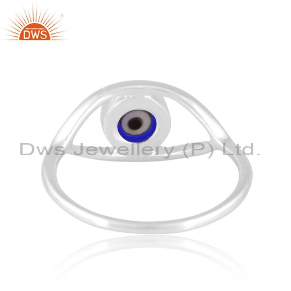Sterling Silver Ring With Blue Resin Coin Evil Eye Wire