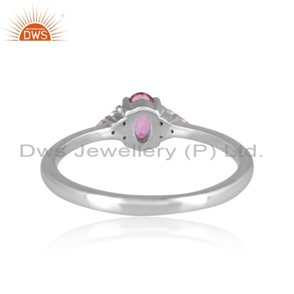 Pink And White Topaz Set Gold On 925 Silver Classic Ring
