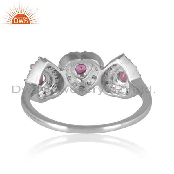 Gold Sterling Silver Ring With Round Cur Pink & White Topaz