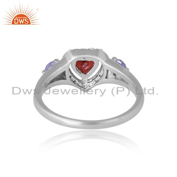 Sterling Silver Ring With Garnet, Tanzanite, And White Topaz