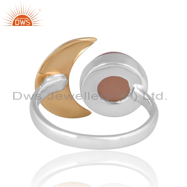 Silver Moon Ring With Peach Moonstone Newline
