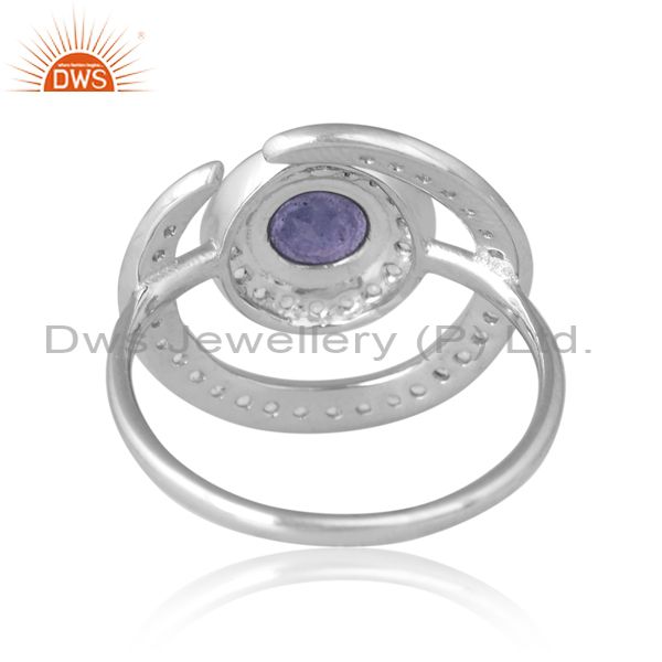 Silver Gold Circular Ring With White Topaz And Tanzanite
