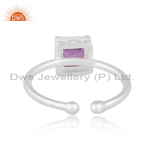 Sterling Silver White Ring With Square Cut Amethyst