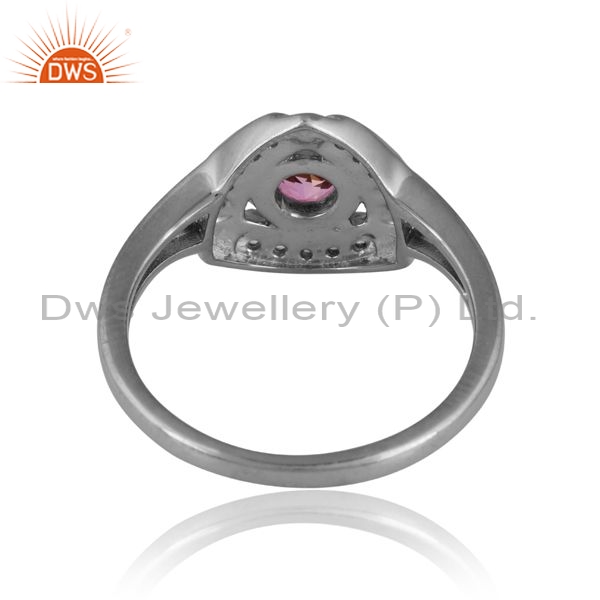 Sterling Silver White Ring With Pink Topaz In Middle