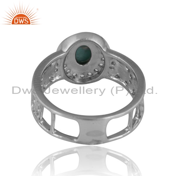 Silver White Ring With Arizona Turquoise And White Topaz