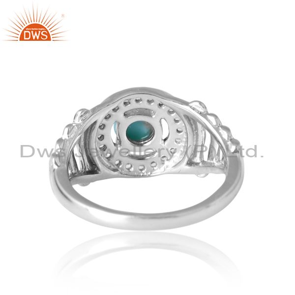 Silver White Ring With White Topaz And Arizona Turquoise