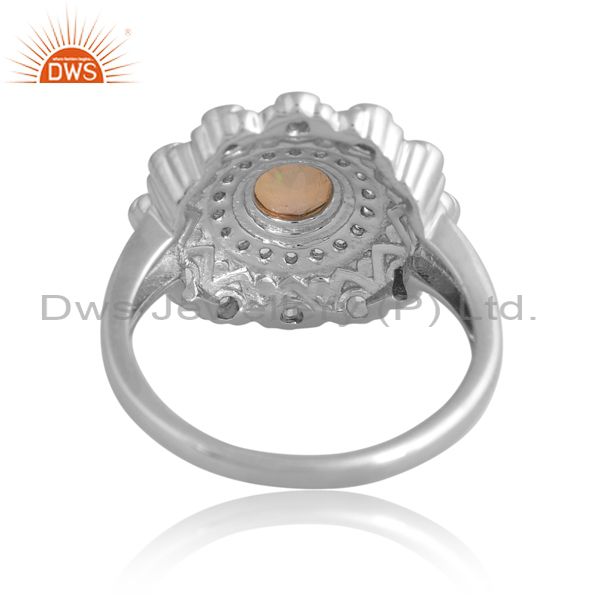 Silver White Floral Ring With Ethiopian And White Topaz