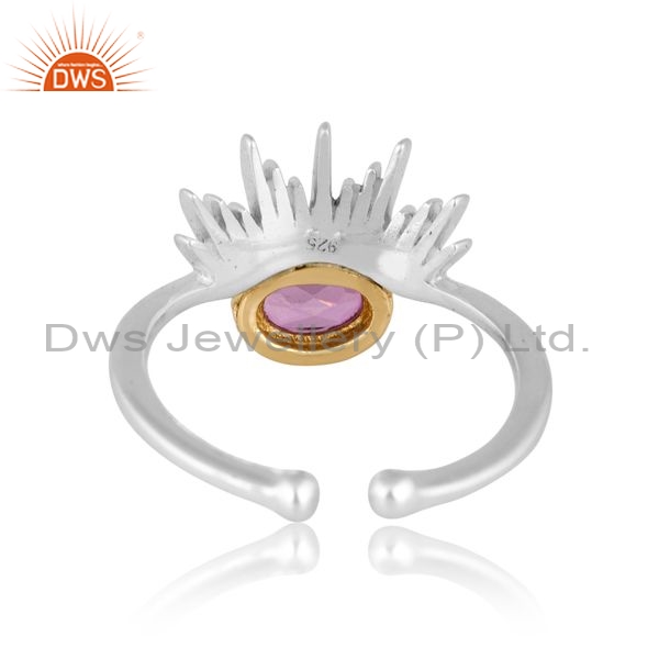 Sterling Silver Gold White Ring With Pink Topaz