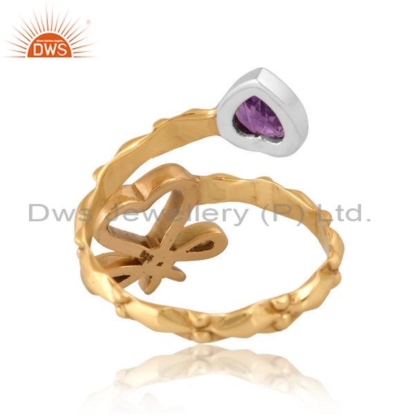 Brass Gold Ring With Amethyst Heart Stone