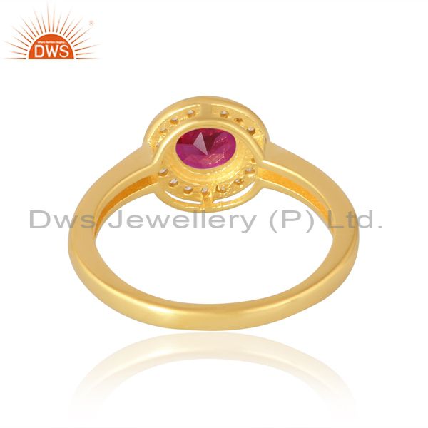Sterling Silver 18K Gold Plated Round Ruby Cz Ring