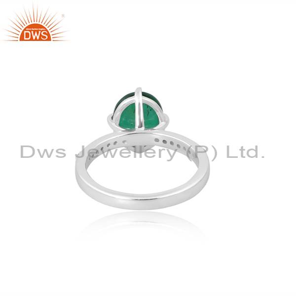 Exquisite Handcrafted Ring: Emerald Quartz & Zirconia