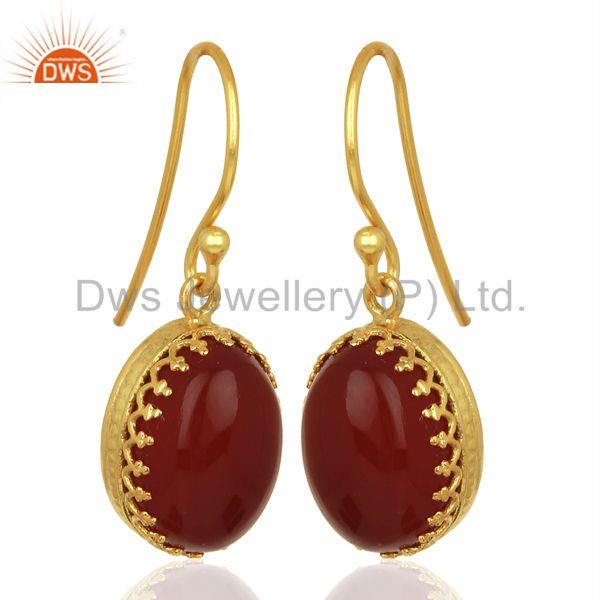 Exporter New Arrival Gold Plated Sterling Silver Carnelian Gemstone Earring