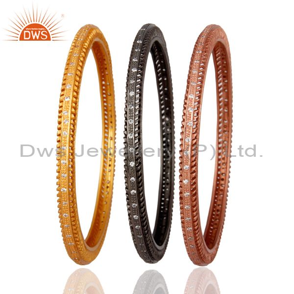 Supplier of 18k gold plated 925 silver cubic zirconia fashion bangle 3 pcs set