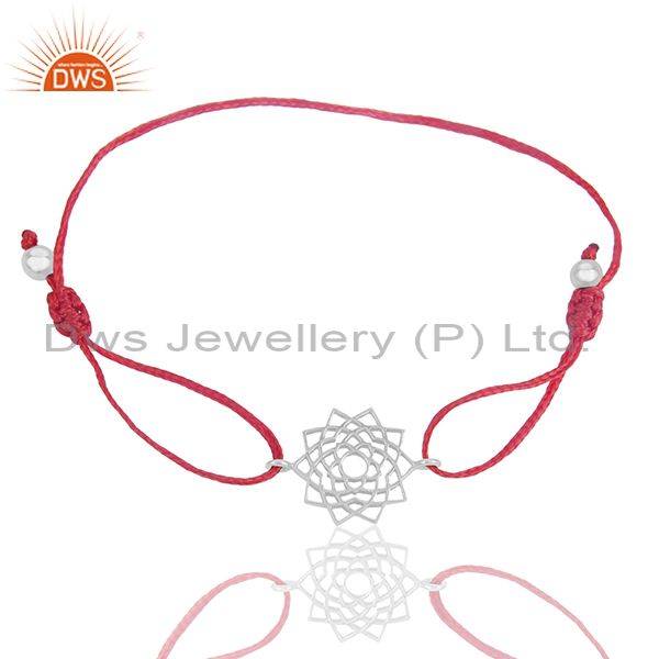 Exporter Pink Thread Chakra Design 925 Silver Adjustable Bracelet Wholesale